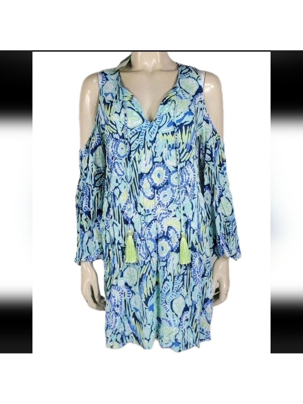 NWT Lilly Pulitzer Benicia Tunic Dress Cold Shoulder Indigo Sunset Tie Front S
